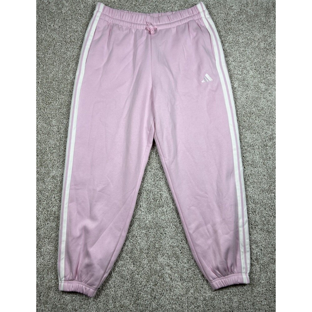 Adidas 3 Stripe Fleece Jogger Pants XL Pink White Cotton Blend NWT